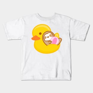 Cute Summer Rubber Duckie Float Sloth Kids T-Shirt